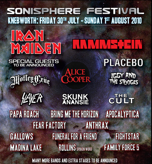 Sonisphere 2010 - March Line Up Poster