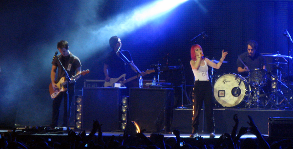 Paramore on stage at the O2 Arena in London November 2010