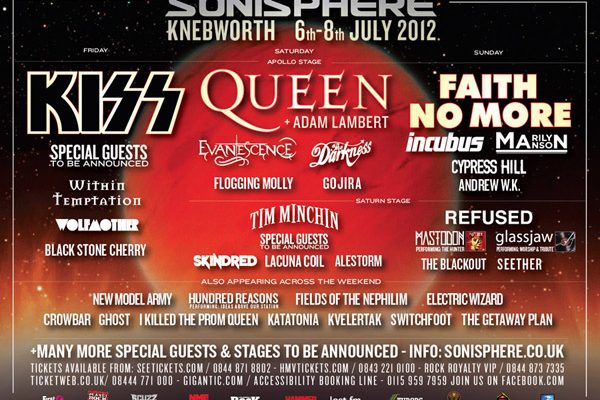 2nd Sonisphere Knebworth 2012 Lineup Poster