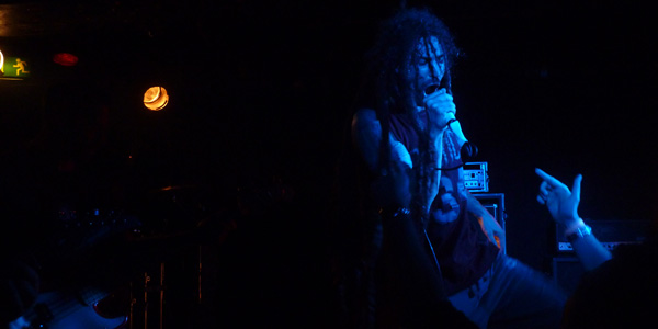 Shadows Fall singer Brian Fair performing at London's The Underworld Venue, September 2014
