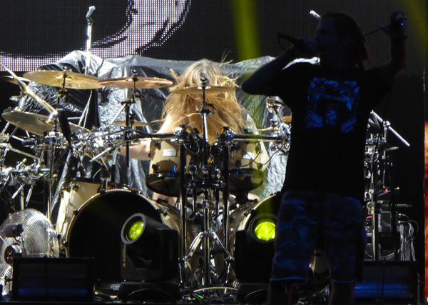 Lamb of God's Chris Adler and Randy Blythe on stage at Wembley Arena November 2015