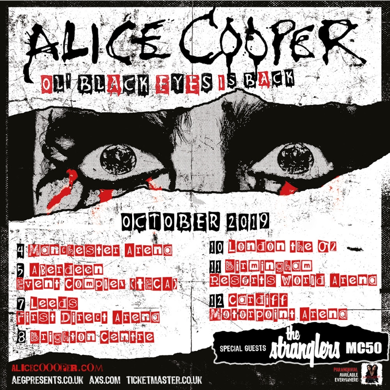 Alice Cooper Ol Black Eyes Is Back 2019 UK Tour Poster