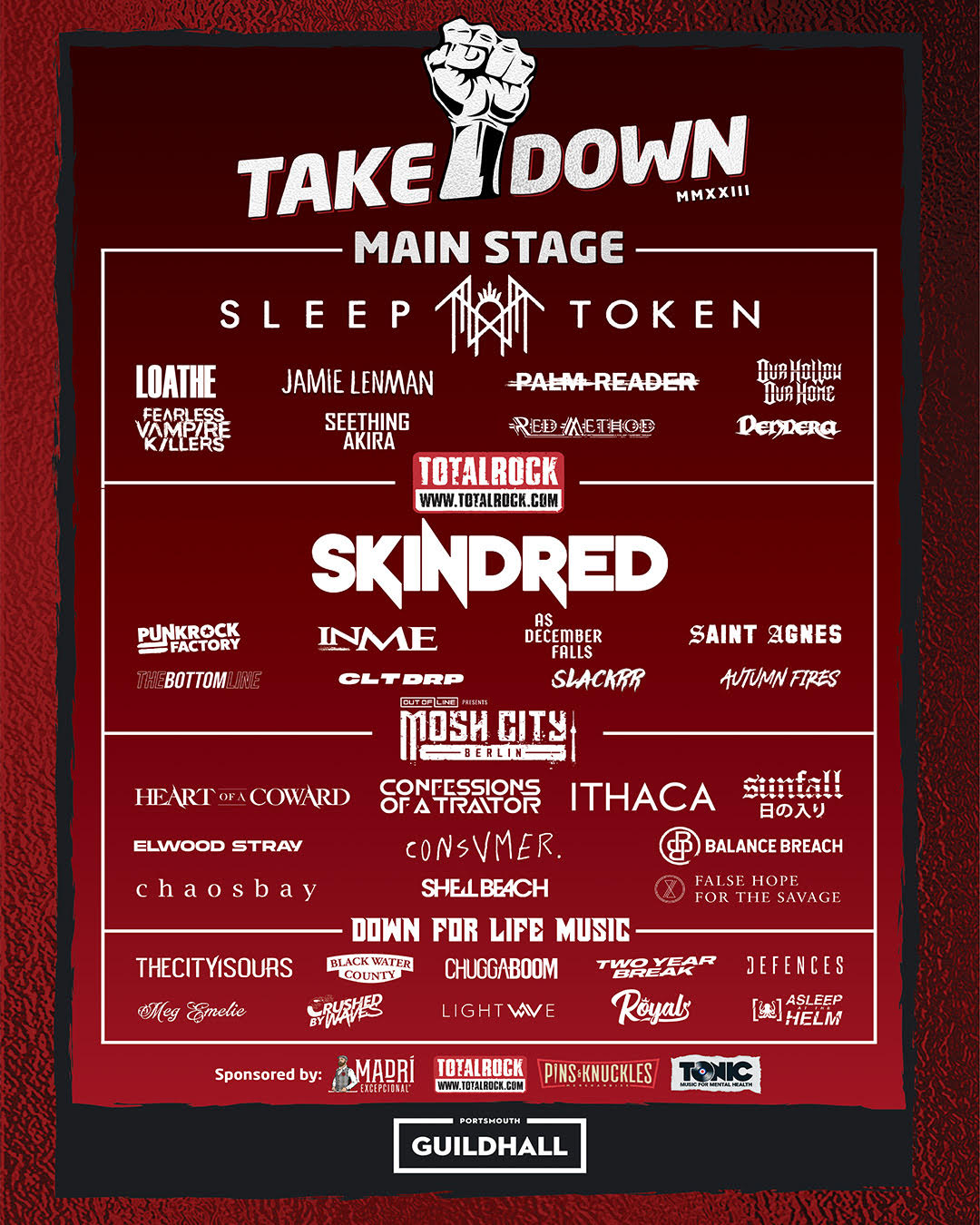 Takedown Festival 2023 - Final Line Up Poster - Stage Splits